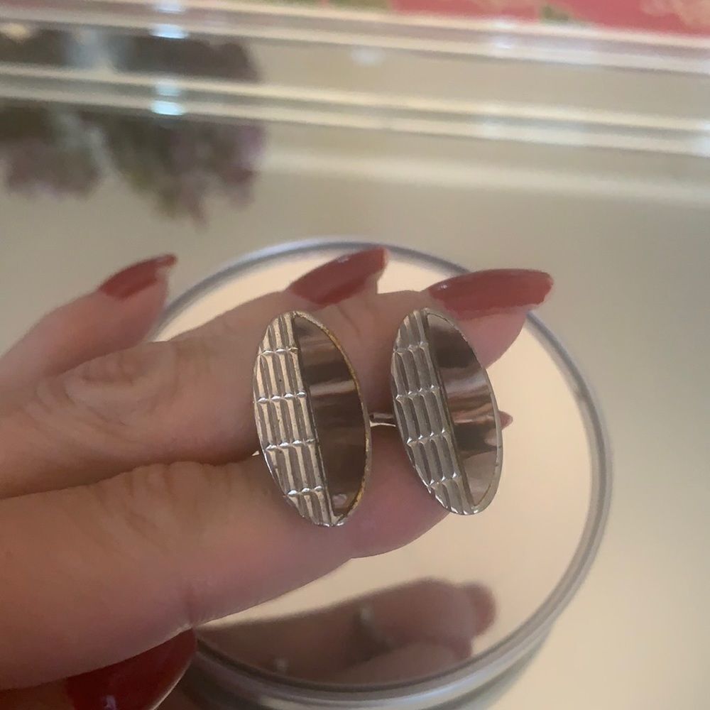Vtg silver & brown abalone shell oval cuff links